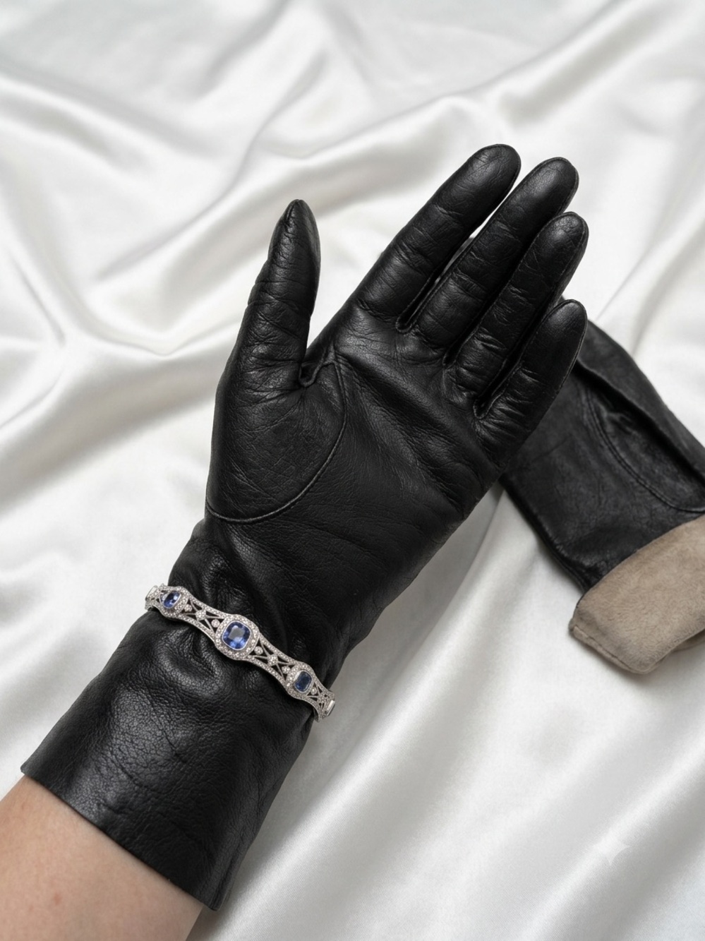 Classic Black Leather Long Gloves